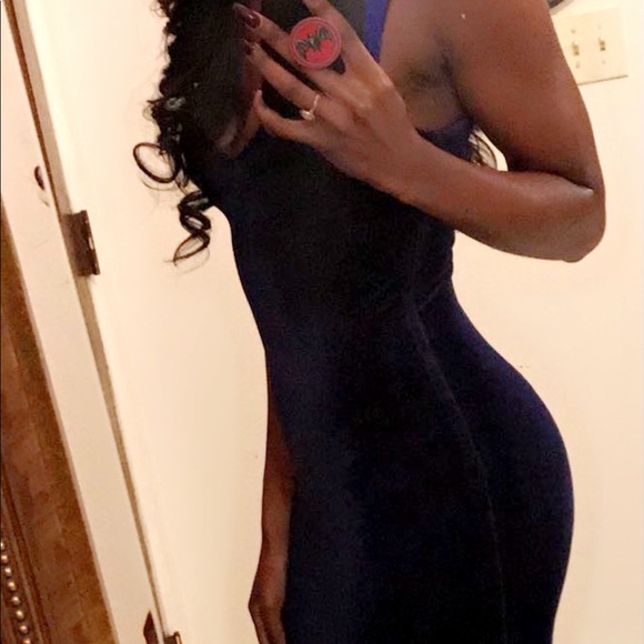 Blue suede evening dress - Picture 15 of 16